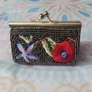 Embroidered And Beaded Floral Lipstick/Makeup Clutch